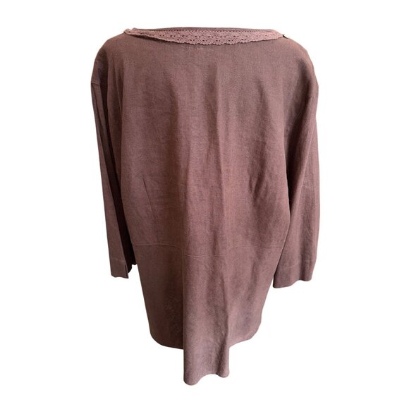 Brown Napa Valley Woman 22W Tunic Top With Crochet Trim & Sequin Linen Casual - Picture 3 of 9
